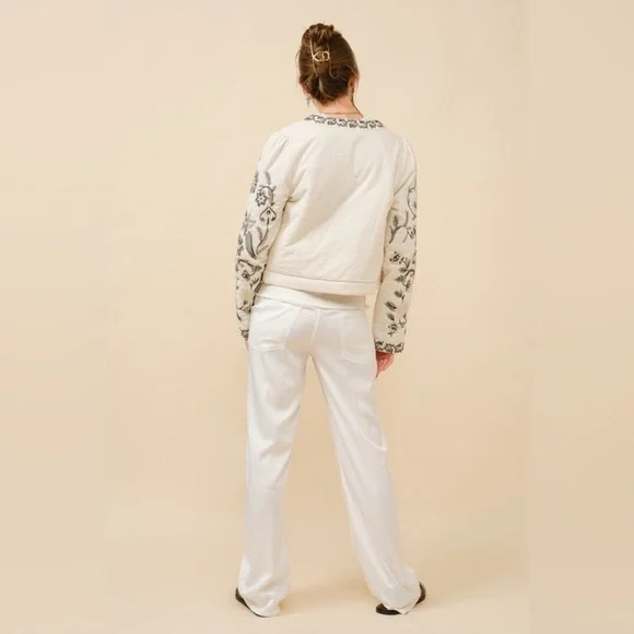 Embroidered Zip Up Jacket in Vanilla Black - Picture 6 of 8